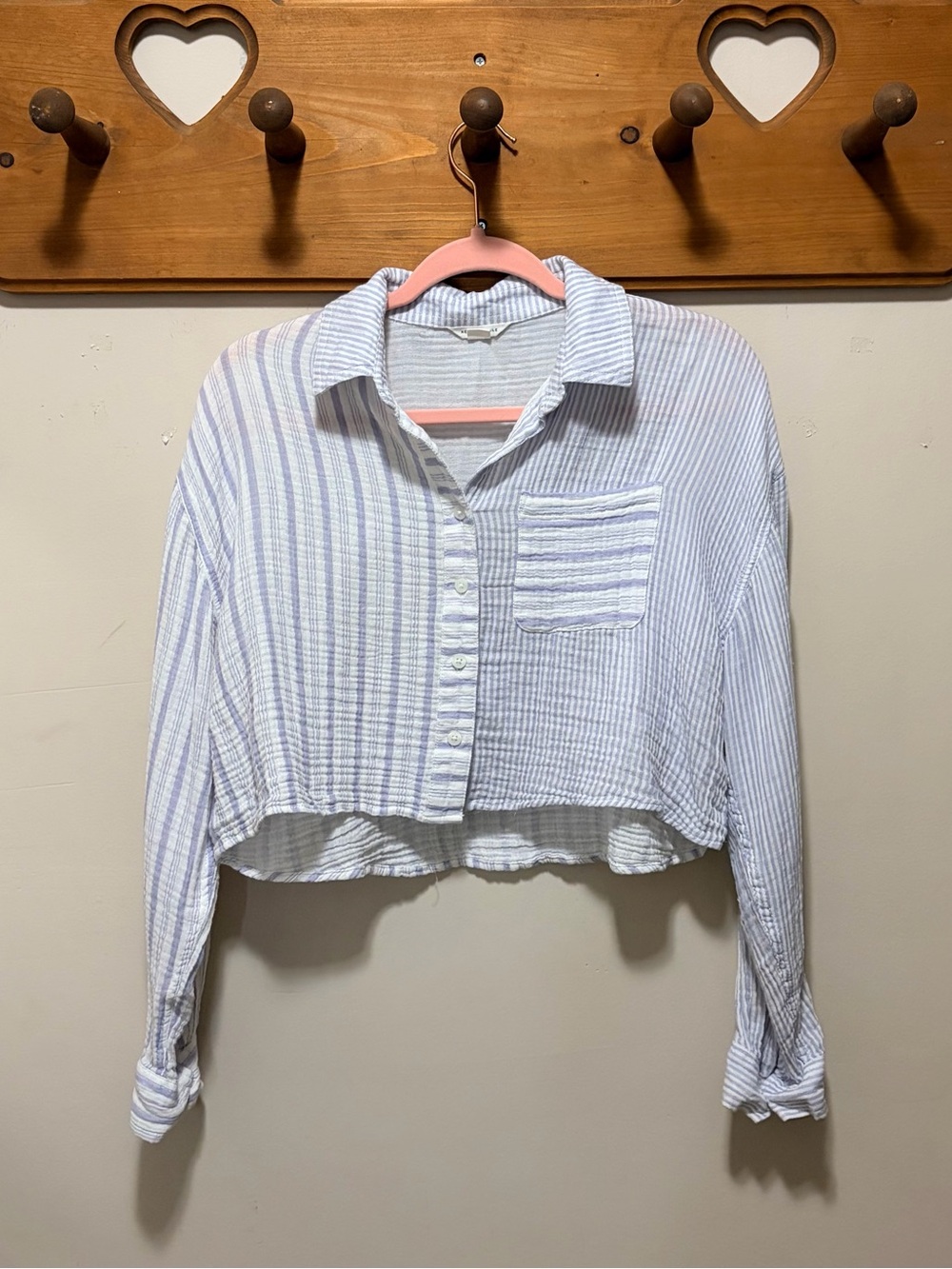 Aeropostale Blue White Striped Cotton Gauze Cropped Button Down Shirt S